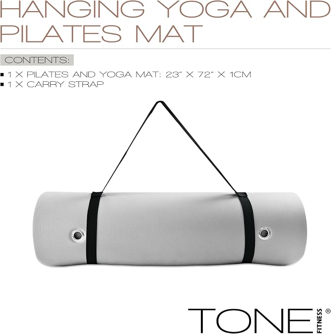 TONE Fitness Hanging Yoga Mat, Pilates Mat, Exercise Mat for Home Workouts with Carry Strap | V Pattern | Multiple Colors