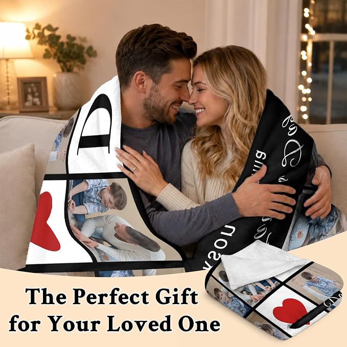 Fathers Day Birthday Gift for Dad Custom Blanket with 6 Photo & Text, Personalized Blankets with Picture to My Dad, HD Printing Customized Flannel Throw Blanket Gifts for Best Daddy Grandpa Ever