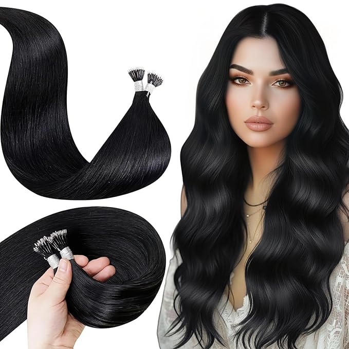 LaaVoo Nano Hair Extensions Human Hair Jet Black Nano Bead Hair Extension Black Nano Ring Extensions Real Human Hair 14 inch 50s 50g