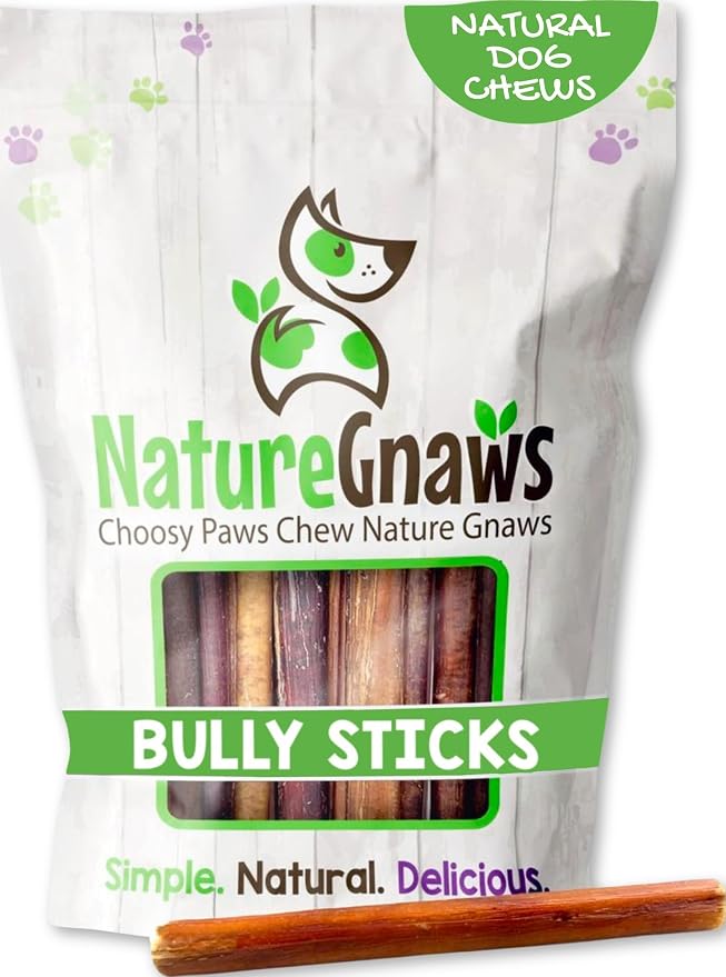 Nature Gnaws Super Skinny Bully Sticks 5-6" Rawhide Free Dog Chew, 15 Count | Long Lasting for Light Chewers and Puppies - Extra Thin Natural Beef Dog Chew Treats - No Artificial Preservatives