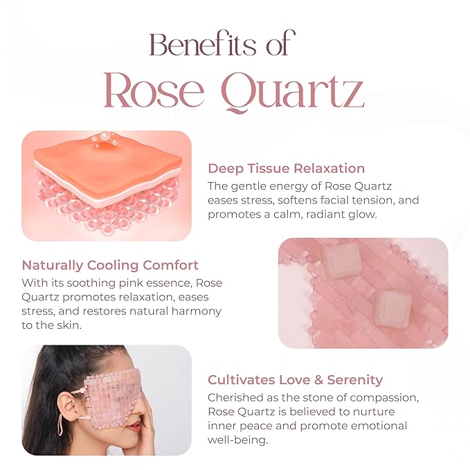 TeraRX® Rose Quartz Eye Mask – Authentic Crystal Eye Mask for Facials with Adjustable Straps – Natural Quartz Stone Relief for Relaxation, Puffiness, Fatigue & Dark Circles