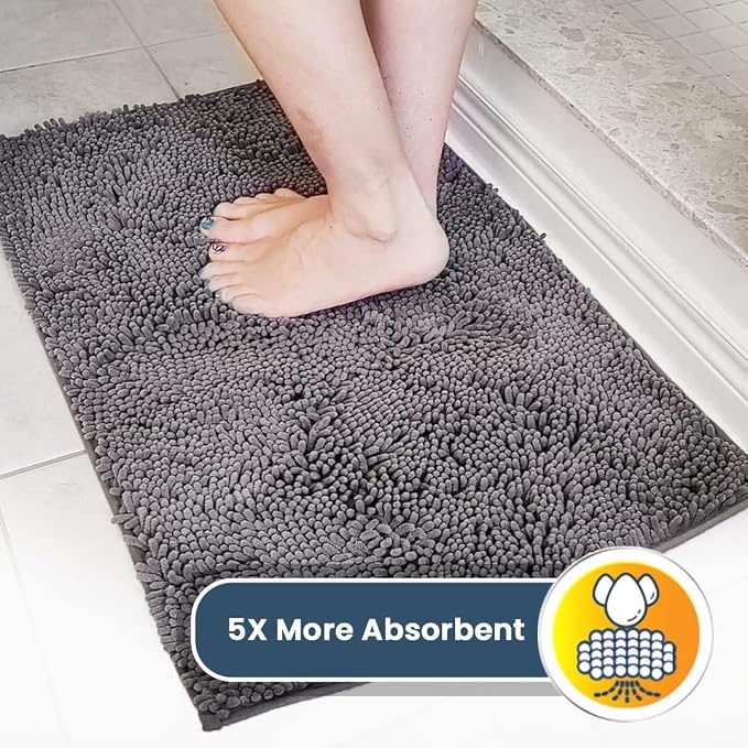 Muddy Mat® | Super Water Absorbent Door Mat Indoor, Microfiber Quick Dry Chenille Entryway Rug, Slip Resistant Front Door Mat, Indoor Mats for Entryway, Machine Washable Pet Rug, Grey XXL 60"X48"