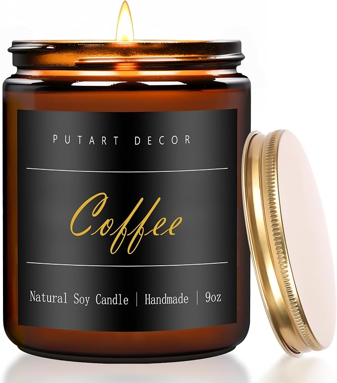 Coffee Highly Scented Candle for Home, 9oz Natural Soy Aromatherapy Non Toxic Candles with Essential Oil, Home Fragrance Stress Relief & Meditation Jar Candles Gifts for Women & Men
