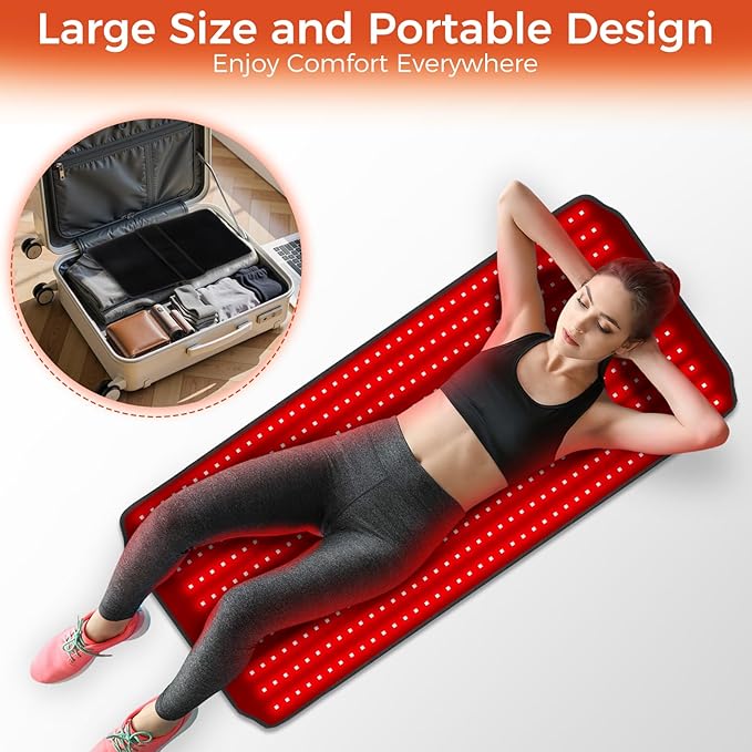 Red Light Therapy for Body, Red Light Therapy Mat with 660nm & 850nm Dual Wavelength, 480 LEDs redlight with Adjustable Timer & Intensity, Gifts for Women Men