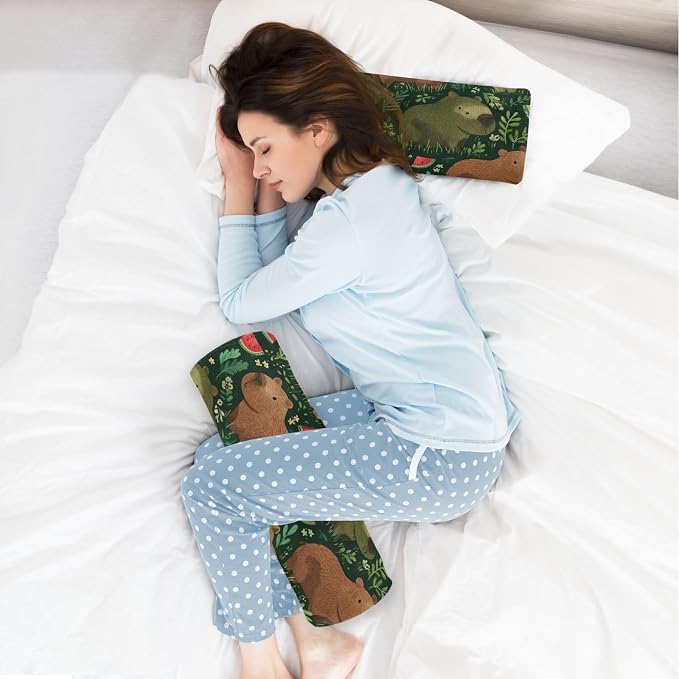 Green Grass Capybara Watermelon Neck Roll Pillow Bolster Round Health Memory Foam Long Cervical Cylinder Pillows with Removable Washable Cover for Body Bed Legs Back Yoga