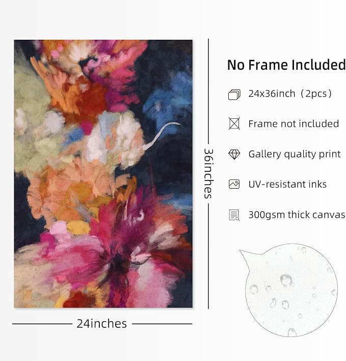 Colorful Abstract Wall Art Decor Modern Flower Canvas Wall Art Abstract Flower Pictures Painting Modern Colorful Artwork Posters Abstract Prints for Living Room Bedroom 24x36 Inch Unframed Set of 2