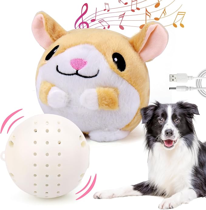 Mity rain Interactive Dog Toys with Thicken Plush, Moving Dog Toy | with Recording Mode Shaking & Singing Mode Bouncing, Funny Ball Jumping to Keep Them Busy & Chase, Rechargeable (Hamster)