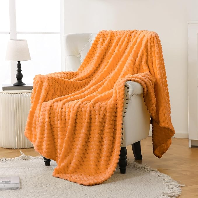 Bnuitland Soft Flannel Throw Blanket(50X40 inches), 3D Jacquard Fluffy Lightweight Fleece Throw Blanket for Babys and Pets,300 GSM Cozy Warm Bed Sofa Fleece Blanket for All Seasons,Light Orange