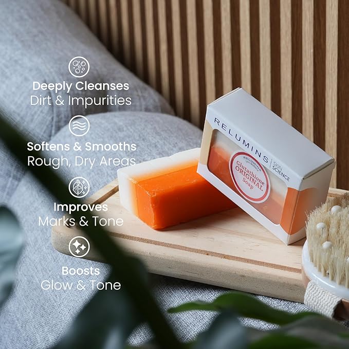Relumins Glutathione Soap Bars - Deep Cleansing & Hydrating Soap for Smooth, Refreshed Skin Perfect - Gentle Exfoliating Formula for Face & Body - 2 x 150g Bars