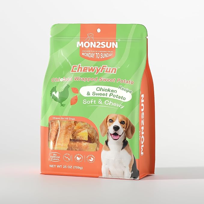 MON2SUN Dog Treats, Rawhide-Free Chicken Wrapped Sweet Potato, 25 oz | Rawhide-Free, Soft & Chewy, Great for Training, No Artificial Colors, for All Breeds