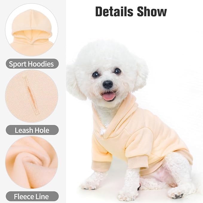 BINGPET Dog Hoodie for Small Medium Dogs, Soft Pullover Pet Sweater | Warm Dog Sweatshirt Clothes, Winter Hooded Outfit for Girl Boy Dogs Puppy, French Pitbull Cold Weather Coats Wear, Beige SM
