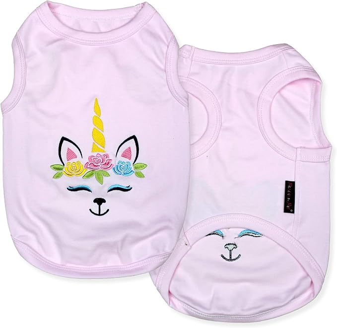 Parisian Pet Dog Shirt - 100% Cotton Unicorn Shirts for Medium Dogs - Pink Sleeveless Girl Pet Clothes - Lightweight and Breathable Puppy Clothes - Stretchy Female Dog Apparel - T Shirts for Dogs