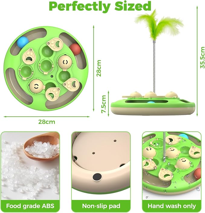Cat Puzzle Feeder, 3 in 1 Interactive Cat Treat Puzzle Toy with Track Balls, Feather Teaser & Slow Feeder Insert, Non-Slip Base, Level 3 Mental Stimulation Enrichment Toy for Bored Indoor Cats