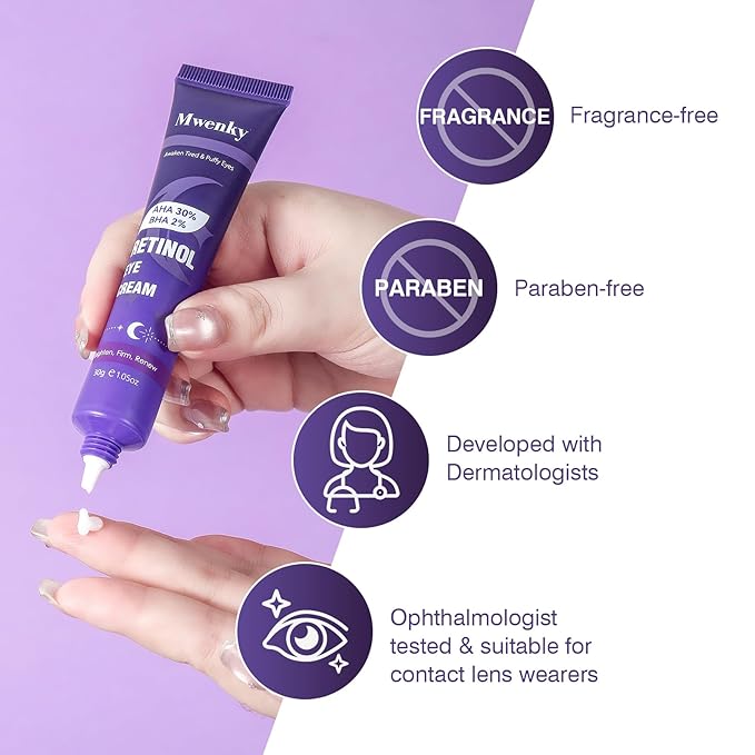 Retinol Eye Cream for Dark Circles and Puffiness, Anti-Aging Under Eye Cream with Hyaluronic Acid, Peptides & Caffeine, Helps Reduce Eye Bags, Smooth Wrinkles and Fine Lines, Hydrating Eye Treatment