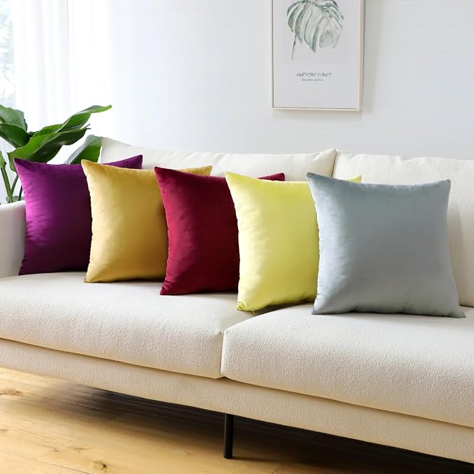 Artscope Luxury Velvet Pillow Covers Super Soft Decorative Square Throw Pillow Covers Case Cushion Covers for Sofa Couch Bedroom Car Decor 22x22 Inch Lemon Yellow