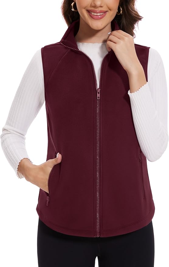MAGCOMSEN Women's Fleece Vest with Zipper Pockets Zip Up Sleeveless Jackets Lightweight Soft Warm Polar Vest Outerwear