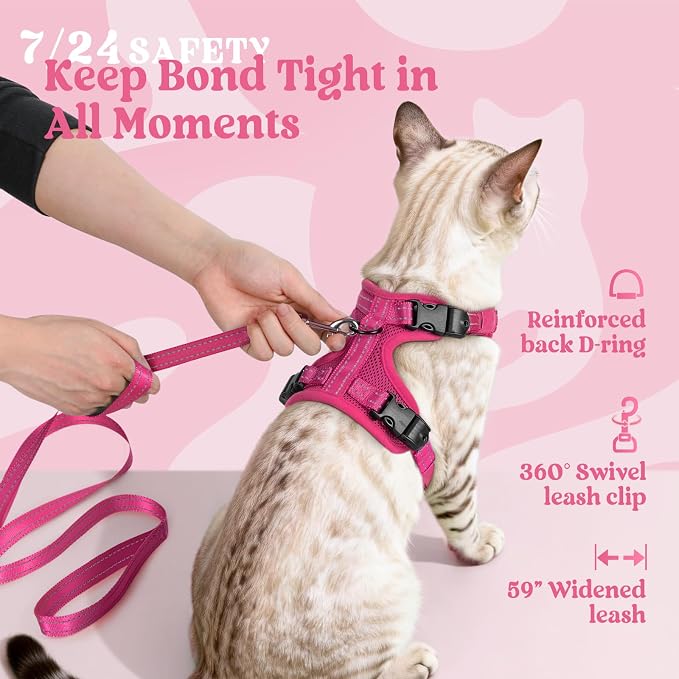 rabbitgoo Cat Harness and Leash Set, Easy-on with Neck Buckle, Rose Red