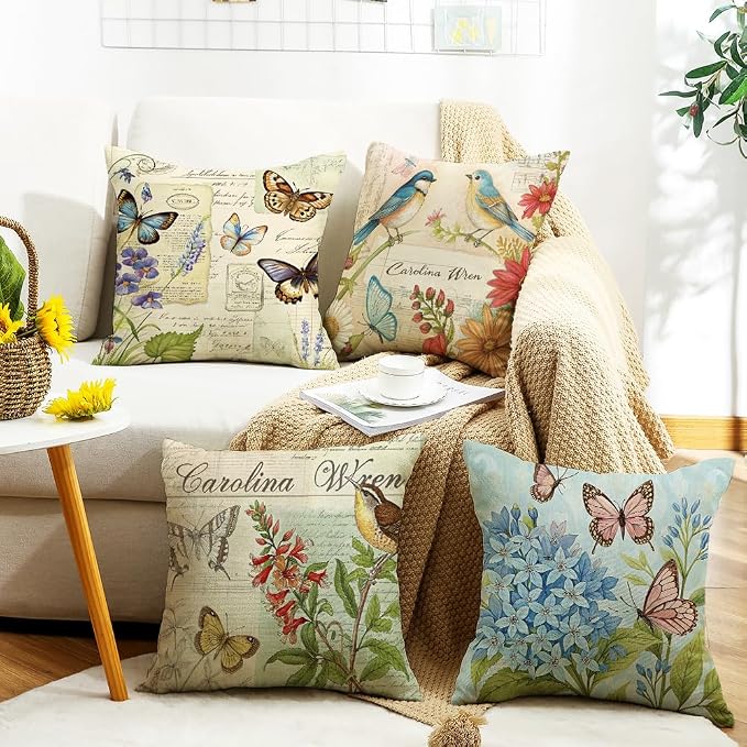 wyooxoo Spring Pillow Covers 16x16 Set of 4 Farmhouse Pillow Covers Outdoor Decorative Throw Cushion Case for Sofa Couch Living Room