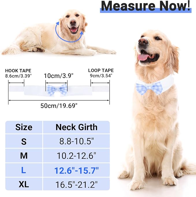 Segarty Dog Bow Tie for Neck Girth 12.6-15.7in, Adjustable Light Blue Plaid Bowtie Collar, Large Pet Necktie Tuxedo Comfortable Cotton Boy Pets Grooming Accessory Formal Wedding Holiday Birthday Party