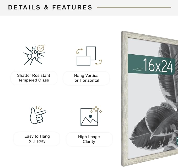 MCS Studio Gallery 16x24 Poster Frame Gray Woodgrain Engineered Wood, Vertical & Horizontal Wall Hanging Large Picture Frame for Photos, Posters & Art Prints (1-Pack)