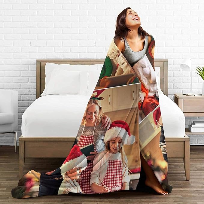 QETXVI Custom Blanket with Photos Text Customized Blanket Personalized Flannel Throw Blankets for Adult Kid Birthday Christmas Halloween Fathers Mothers Valentines Gift - 50"x 60"