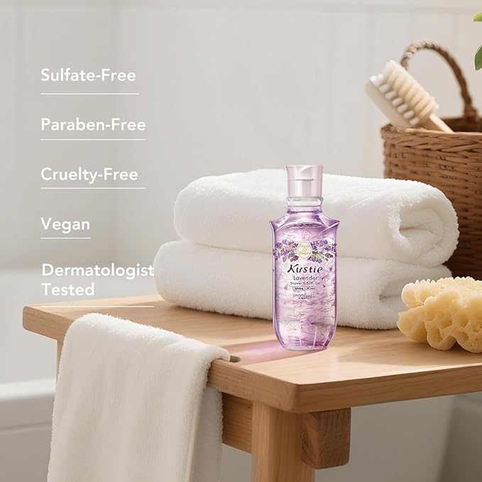 Kustie Lavender Petal Body Wash – Real Visible Provence Petals with Tea Tree Oil | Oil-Control & Pore-Clearing Cleanser for Balanced Skin | Free From Paraben, Sulfate & Phthalate | 7.4 Fl Oz