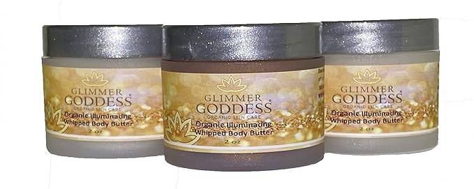 GLIMMER GODDESS Shimmer Body Butter with Organic Whipped Shea Butter for Hydration, Moisturizing & Silky Natural Glow - Bronze, Diamond & Rose Gold in Sexy, 2oz, Pack of 3