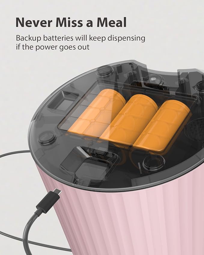 Timed Automatic Cat Feeder - 4L Dry Food Dispenser for Cats and Dogs | Programmable Portion Control, 6 Meals Daily, Dual Power Supply, 10-Second Voice Recorder, with Desiccant Bag, Pink