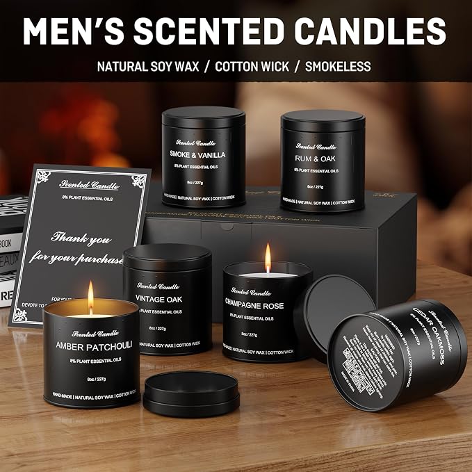 Men’s Scented Candles Set – Soy Wax Aromatherapy Candles for Men, Masculine Scented Candles with Essential Oils, Long Lasting Strong Scent, Luxury Gift Candles for Men,Dad,Him (46oz)
