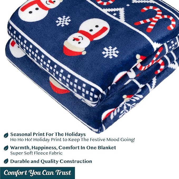 PAVILIA Christmas Snowman Throw Blanket | Blue Holiday Christmas Fleece Blanket | Soft, Plush, Warm Winter Cabin Throw, 60x80 (Blue Christmas)