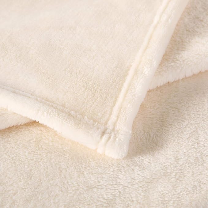 TASTHROW Large Flannel Fleece Throw Blanket, 60×80 Inch - Cream White | Cozy Lightweight Thick Blanket - All Seasons Suitable for Women, Men and Kids