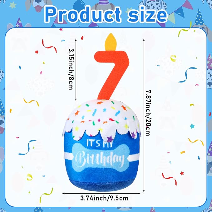 Dansydaisy Dog Birthday Cake Toy Squeaky Plush Gift,7th,Blue