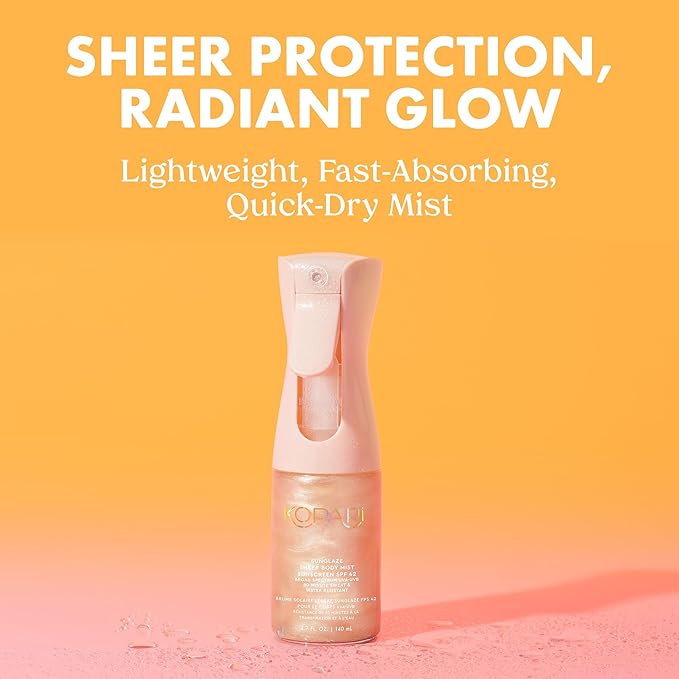 Kopari Rose Gold Sunglaze Sheer Body Mist Sunscreen SPF 42, Infused with Shimmering Body Oil, Hydrating Mist, Hydrates, Brightens, Makeup Friendly, Gives Skin a Glowy Finish, Lightweight,
