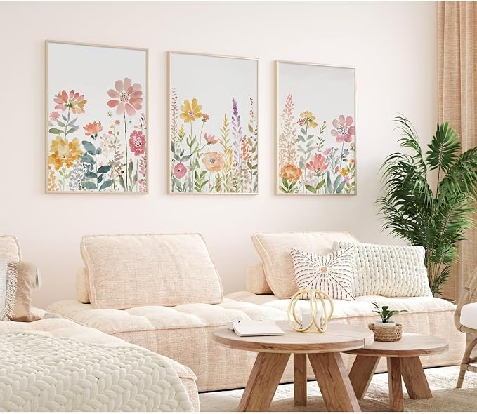Watercolor Wildflower Wall Art Decor Colorful Flower Pictures Canvas Floral Botanical Wall Art Vintage Prints Poster Floral Painting Artwork for Living Room Bedroom 12x16 Inch Unframed Set of 3