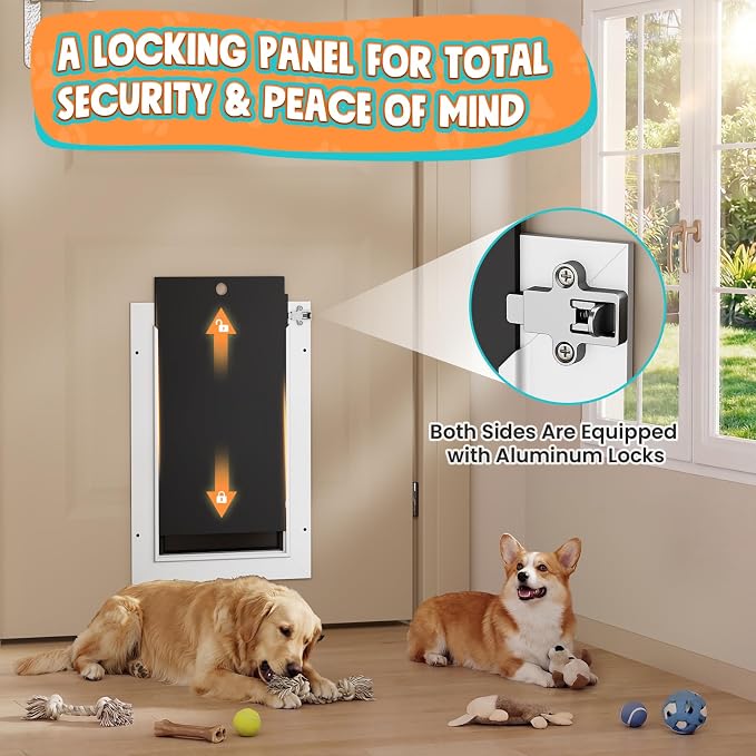 3-Flaps Aluminum Medium Doggy Door for Door, Pets Up to 45 lb