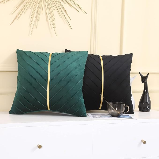 Velvet Throw Pillow Covers 20x20 inch Pack of 2 Gold Decor Black | Soft Solid Pillow Covers,Modern Luxury Home Decor,for Couch Chair Sofa Bedroom Livingroom,Hidden Zipper,Ideal Gift,Easy Care
