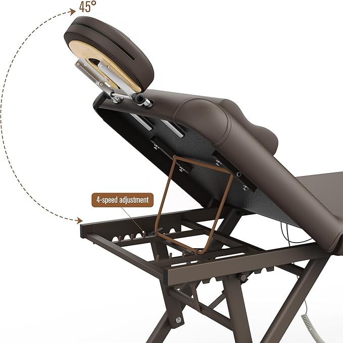 pouseayar Adjustable Massage Table with Face Pillow & Headrest, Silent and Easy to Adjust for Treatment Table Physical Therapy Table Spa Facial Bed - Adjustable Backrest, Electric Leg Lifting, Brown