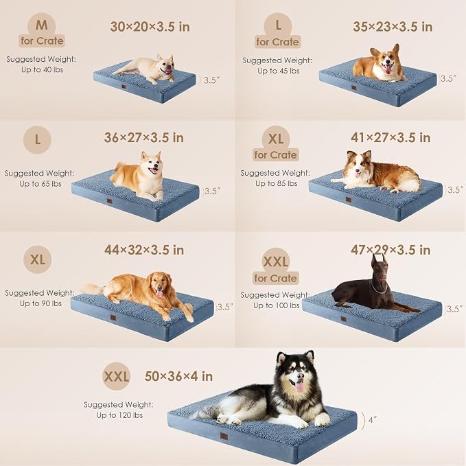 EHEYCIGA Orthopedic Dog Bed Extra Large with Removable Washable Cover, 44IN | Egg Crate Foam Support, Durable Oxford fabric, Non-Slip Bottom, Machine Washable, Soft Waterproof Plush Pet Bed Mat For Crate