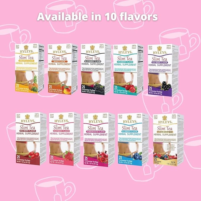 Hyleys Slim Tea 5 Flavor Assortment - Weight Loss Herbal Supplement Cleanse and Detox - 25 Tea Bags (6 Pack)