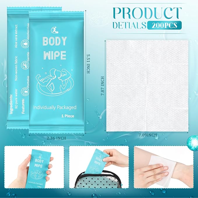 Timgle 200 Pcs Acidified Travel Deodorant Wipes for Women & Men Variety Pack Mini Hypoallergenic Face and Body Wipes Disposable Individually Wrapped Cleansing for Travel Gym