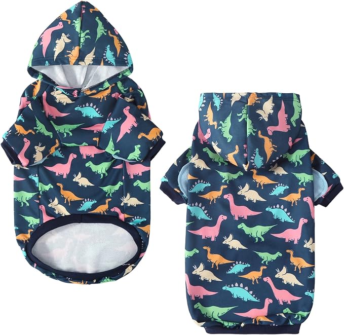 Dog Hoodie Pullover Sweatshirts Soft and Stretch Pets Clothes Navy Dinosaur Hooded for Medium Large Dogs（Navy Dinosaur L）