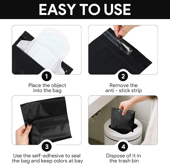 Sanitary Napkin Disposal Bags 100 Pcs 11.4'' x 6.7'' Tampon Disposal Feminine Pads Period Hygiene Disposable Bags for Feminine Products Odor Blocking (Black)
