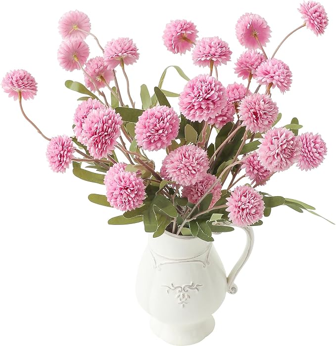 6pcs Fuchsia Pink Faux Silk Mums Artificial Flowers, Bulk Fake Small Mini Chrysanthemums with Stems for DIY Wedding Centerpieces Floral Arrangements Vase Fillers Home Decorations
