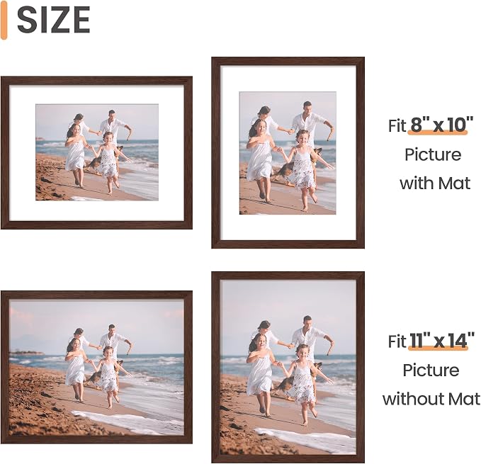 upsimples 11x14 Picture Frame, Gallery Wall Frames Set of 5, Brown | Photo Frame Collage Wall Decor, 11 x 14 Frame, 8x10 Frame with Mat for Family, Baby, Hallway, Diamond, Christmas