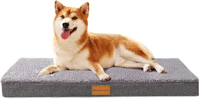 Patas Lague Orthopedic Large Dog Bed Washable Pet Sofa Mat 36''X24'' Grey | Egg-Crate Foam Dog Couch For Large Sized Dogs, Waterproof Removable Cover, Soft Pet Crate Bed With Nonskid Bottom