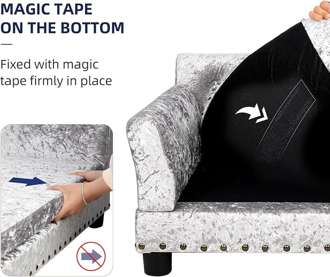 XL Dog Sofa Bed: Luxury Dutch Velvet Jumbo Pet Couch Furniture | Luxury Modern Indoor Dog Furniture, Elevated Wooden Frame Doggie Lounge Bed up to 132lbs, Replaceable Cover, Easy Clean