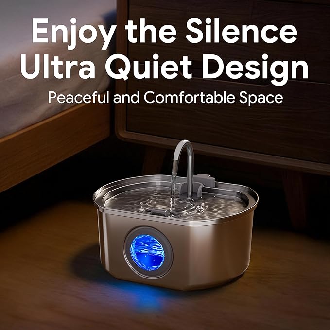 Cat Water Fountain Stainless Steel: 108oz/3.2L Cat Fountain for Drinking | Pet Water Fountain Inside - Automatic Dog Watering Dispenser Bowl - Pet Feeding & Watering Supplies - Water Level Window