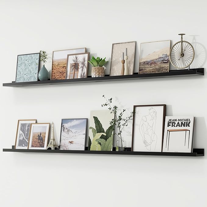 Picture Ledge Shelf, Long Floating Shelves for Wall, 72" W Set of 2, Black | FSC Certified Engineered Wood, Wall Mounted Bookshelf, for Nursery Living Room Bedroom, Easy Install