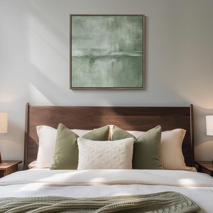 Framed Sage Green Abstract Canvas Wall Art for Living Room Decor, 24x24 In | Sage green, Canvas prints, Abstract pictures, Minimalist artwork, Square paintings, Dining room, Bedroom, Hallway wall decor
