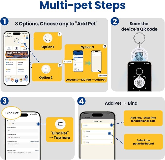 Smart Pet Tracker for Collar - Dog Trackers Location for Pet with Holder, No Monthly Fee, Real-Time Tracking, iOS Only, IPX6 Waterproof, Long-Lasting, Anti-Lost Tracker for Cats, Bag Straps,Pink